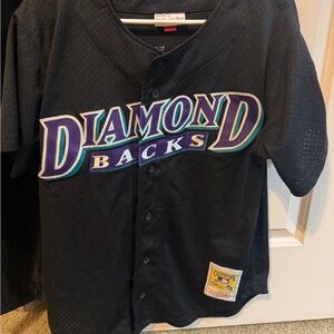 Mitchell & Ness Black Diamondbacks Men Button-Up Jersey with Purple & Teal Logo